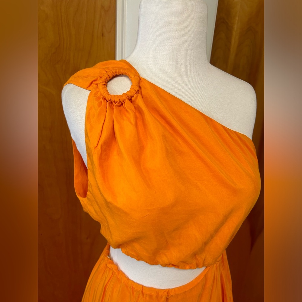 Farm Rio orange asymmetrical maxi dress one shoulder and cut outs size small - Picture 4 of 8
